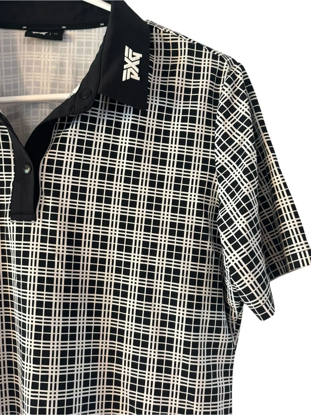PXG Women's Black & White Grid-Print Performance Polo Shirt Size Medium